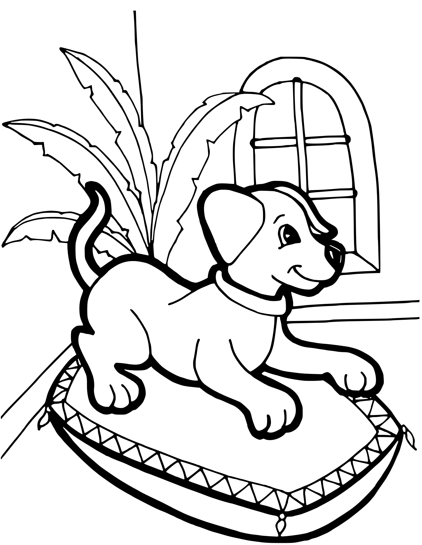 Coloriage Chiot De 18 Mois Sur Son Lit - Chien à imprimer