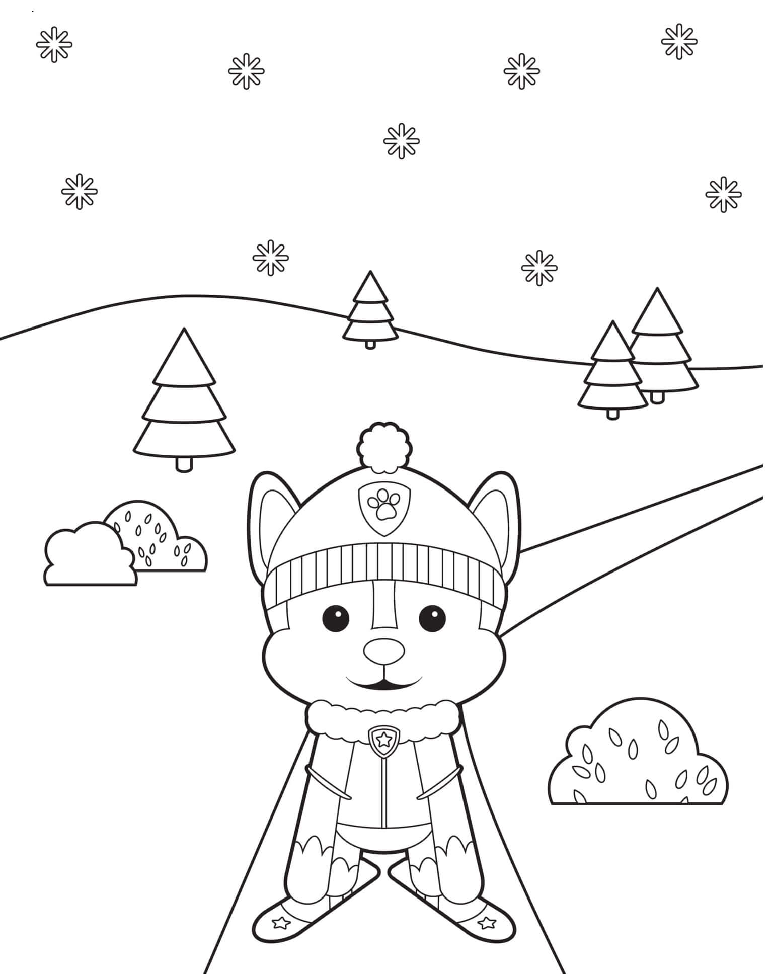 Coloriage Pat patrouille Noël marcus flocon de neige - Pat patrouille noel à imprimer
