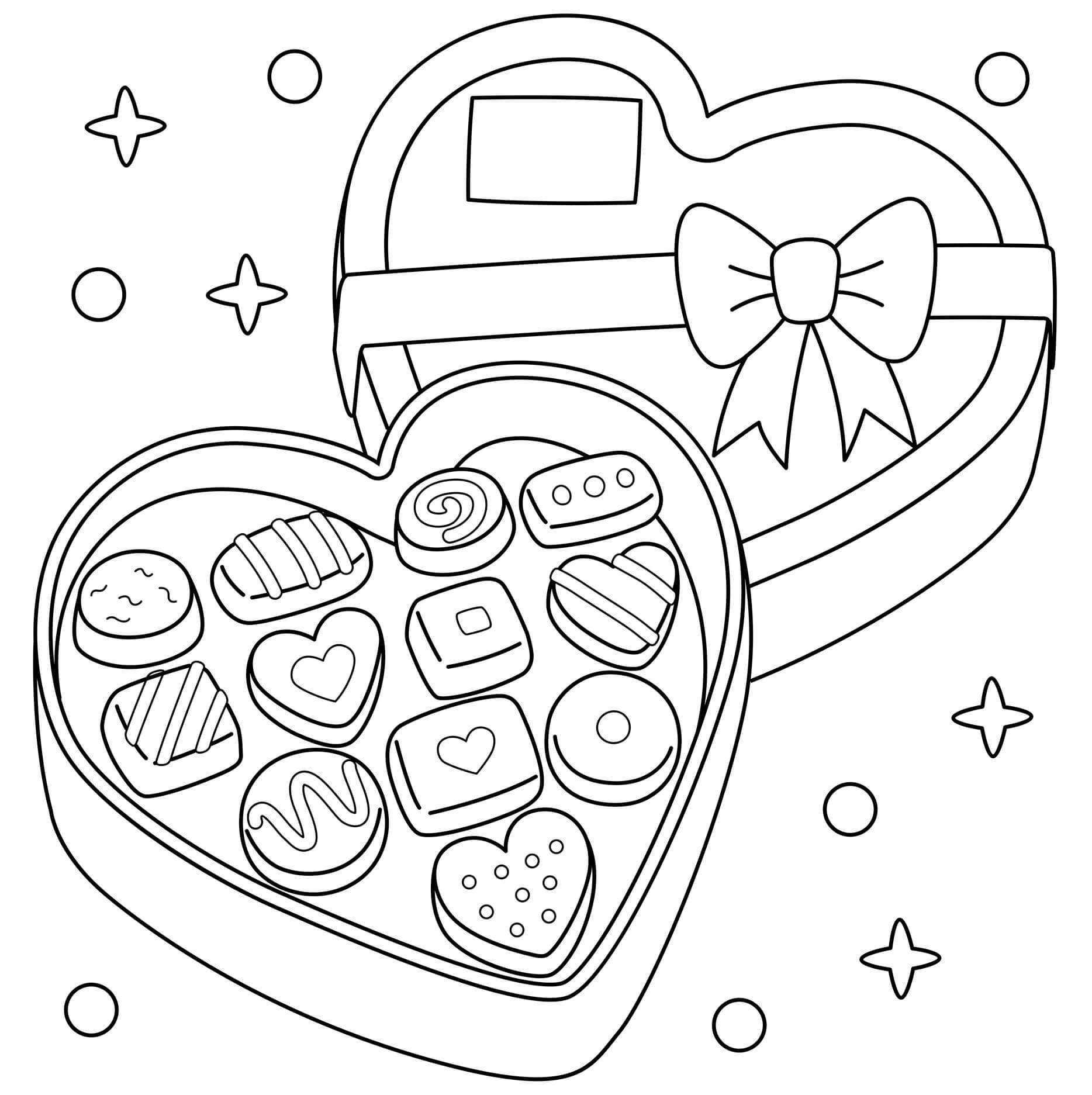 Coloriage Chocolats Cœur Pour Février - Février à imprimer