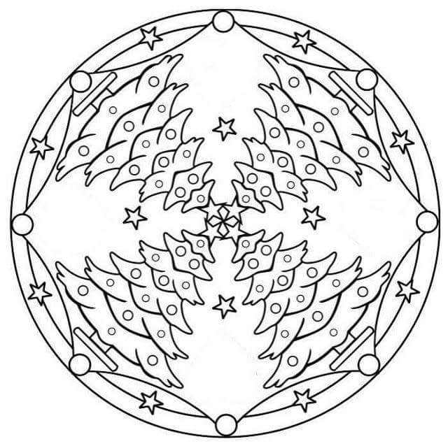 Coloriage Mandala sapin de Noël festif - Mandala de Noël à imprimer