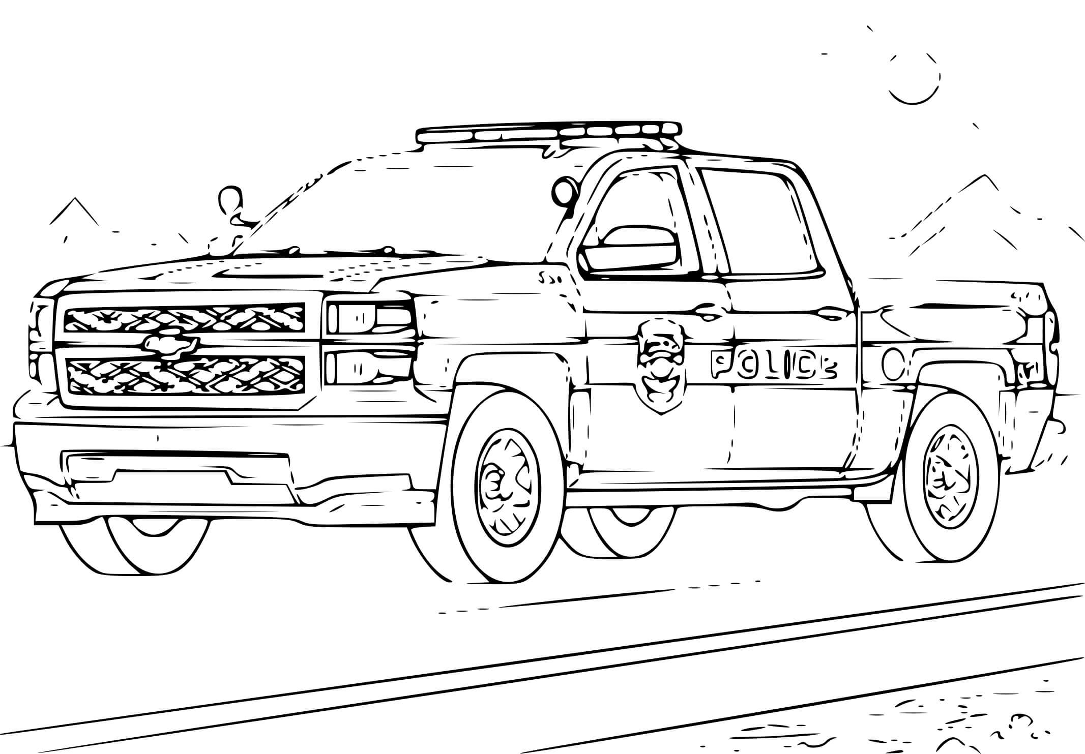 Coloriage Chverolet 4x4 Voiture De Police Américain - Voiture de police à imprimer
