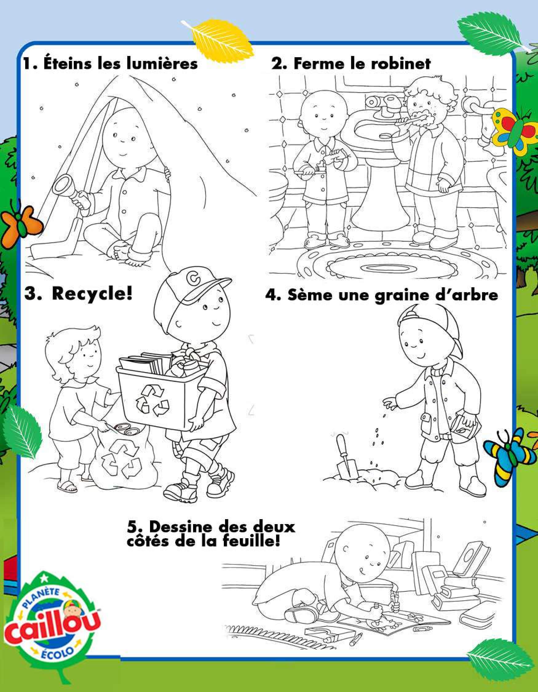 Coloriage Cinq Facons De Celebrer Le Jour De La Terre Avec Caillou Enfants - Caillou à imprimer