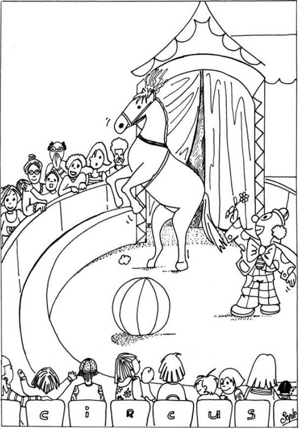 Coloriage Cirque Cheval Clown - Cirque à imprimer