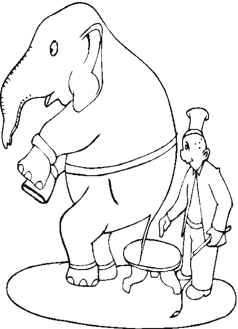 Coloriage Cirque Dresseur Éléphant - Cirque à imprimer