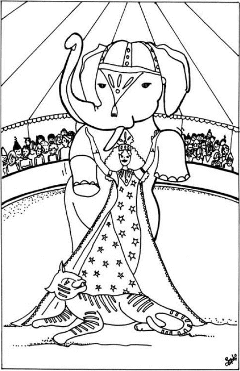 Coloriage Cirque Éléphant Dresseur - Cirque à imprimer