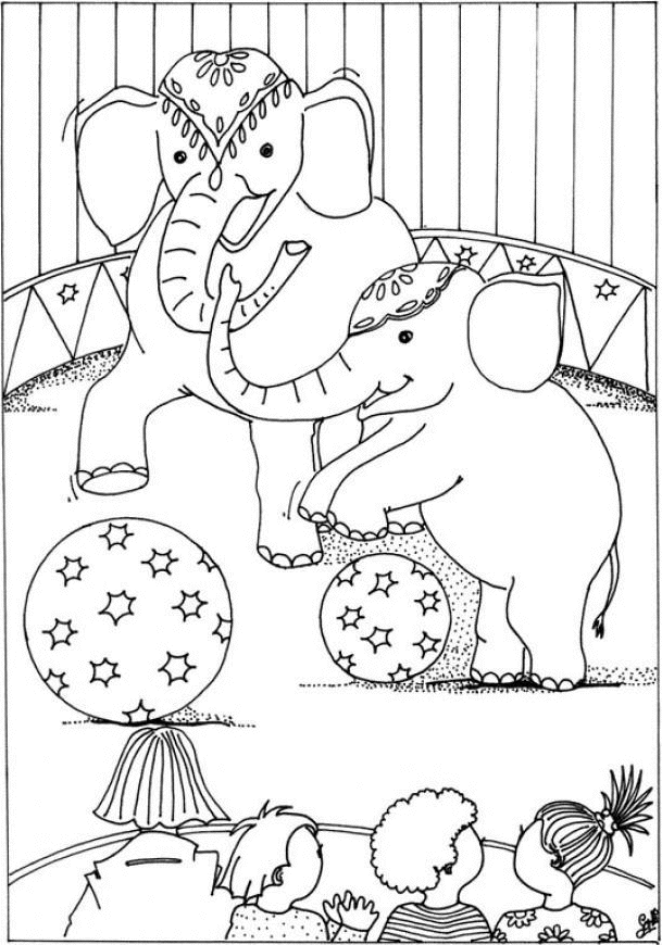 Coloriage Cirque Éléphants Ballons - Cirque à imprimer