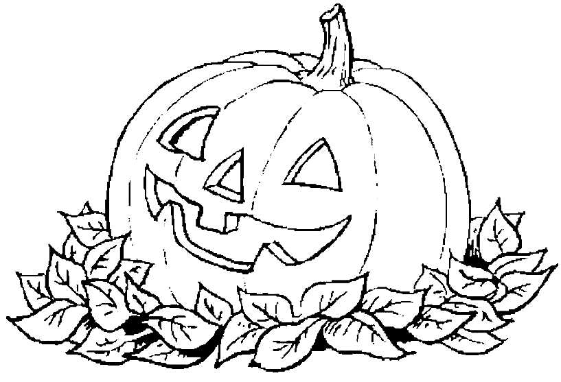 Coloriage Citrouille D'Halloween Avec Des Feuilles Mortes - Halloween citrouille à imprimer