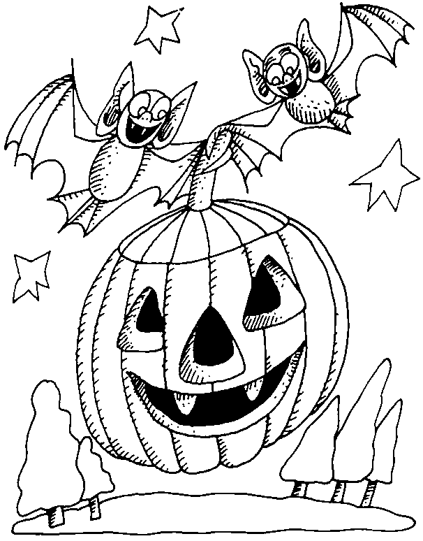 Coloriage Citrouille D'Halloween Avec Deux Chauve Souris - Souris à imprimer