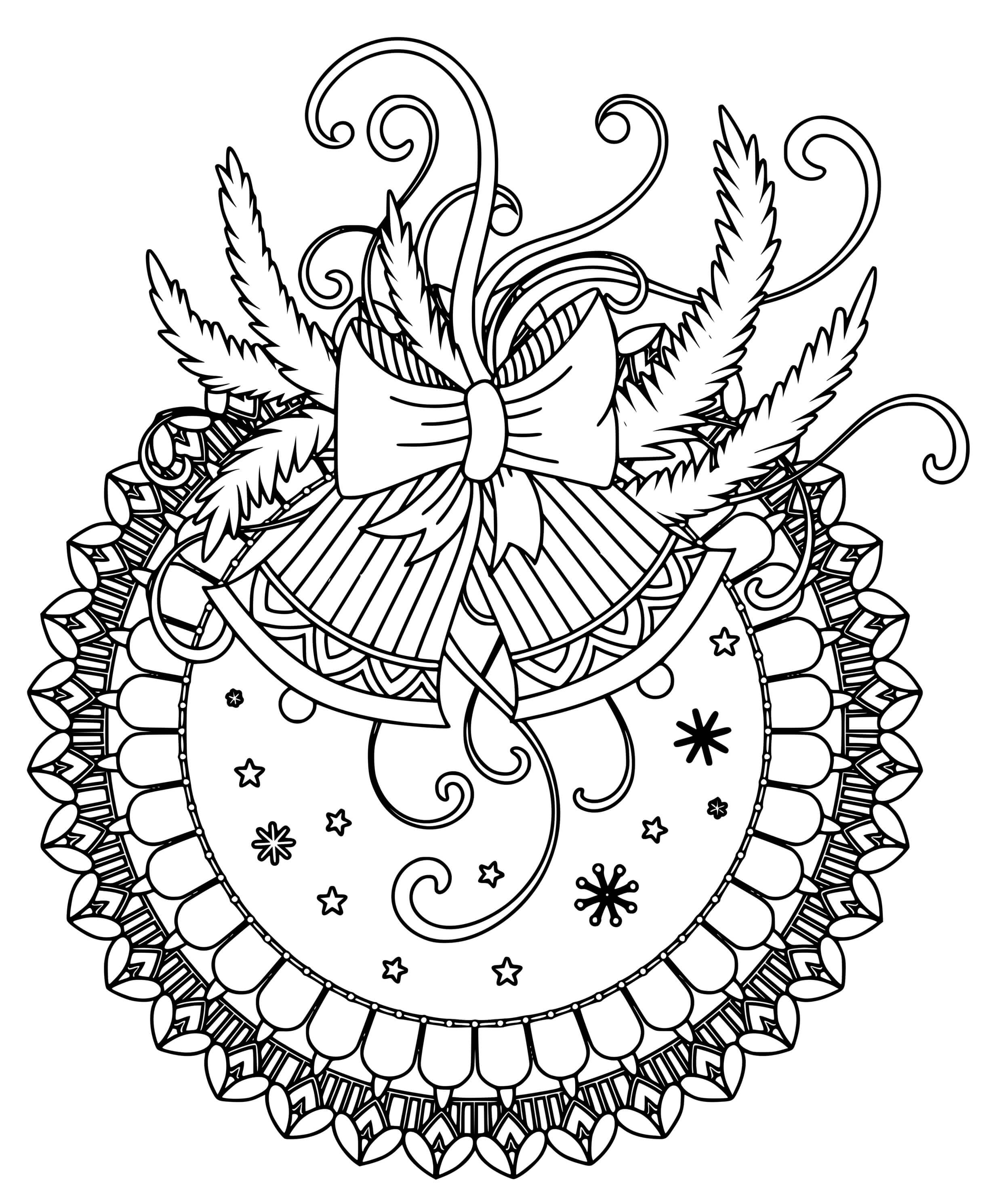 Coloriage Cloches Et Rubans De Noël Mandala - Mandala de Noël à imprimer