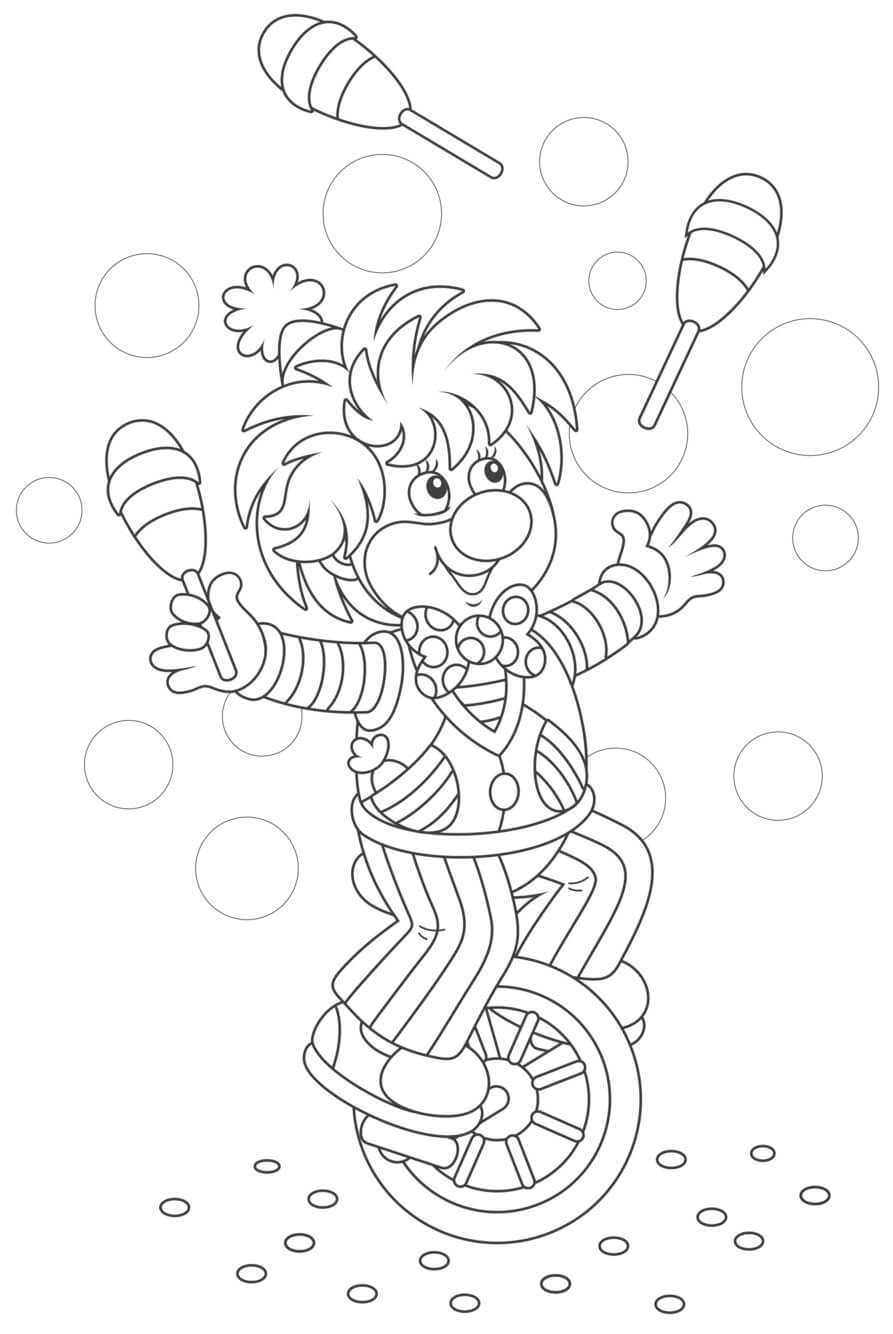 Coloriage Clown Maternelle Qui Jongle Sur Un Vélo - Clown à imprimer