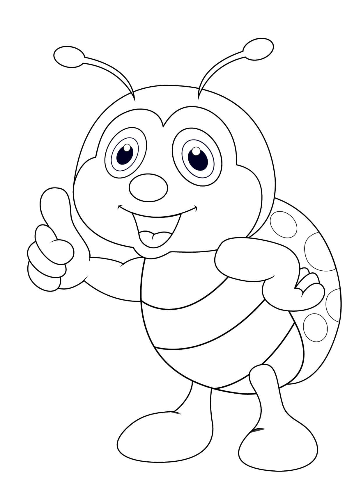 Coloriage Coccinelle debout style cartoon - Coccinelle à imprimer