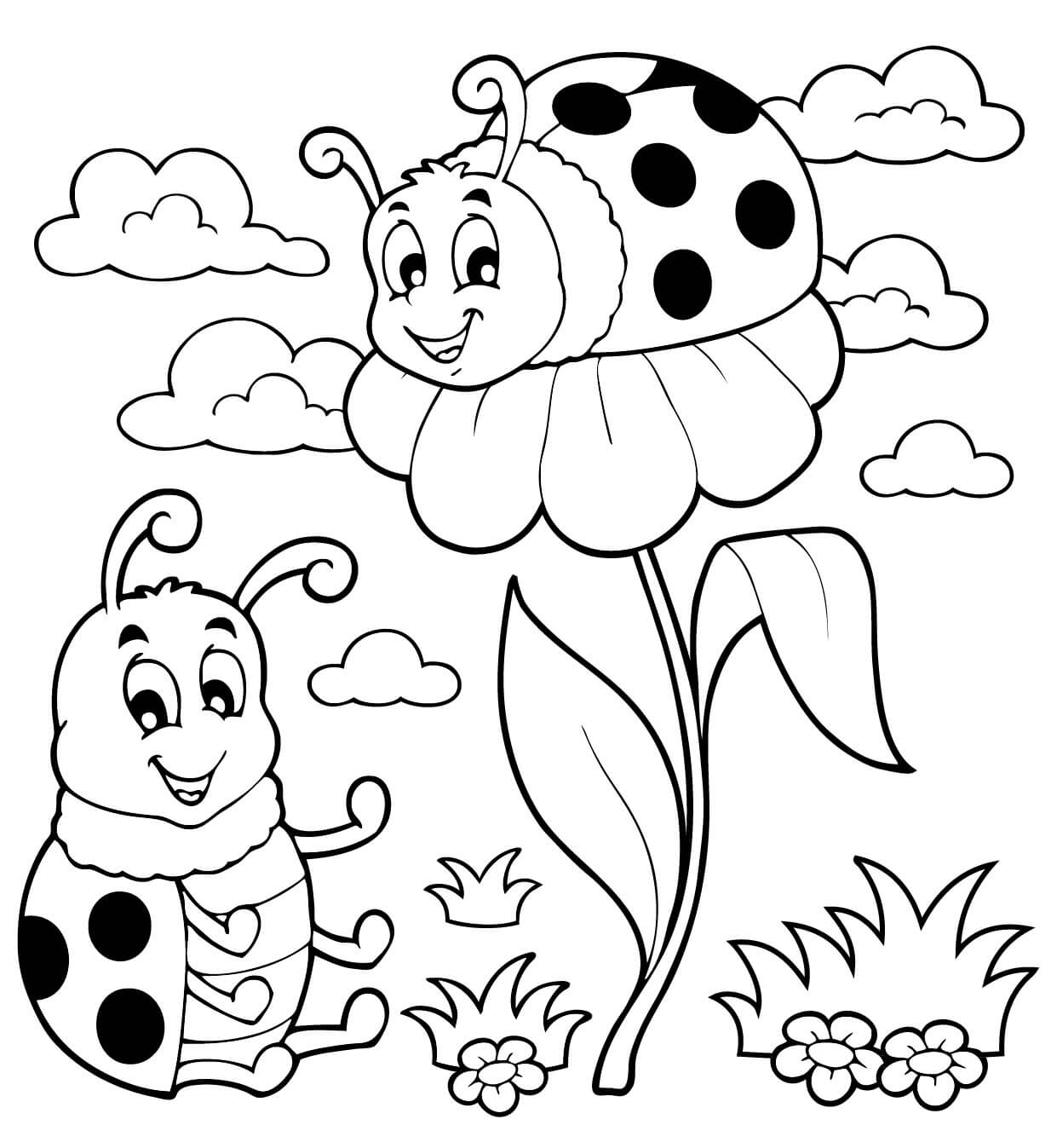 Coloriage Coccinelle Et Fleurs Facile Maternelle - Coccinelle à imprimer