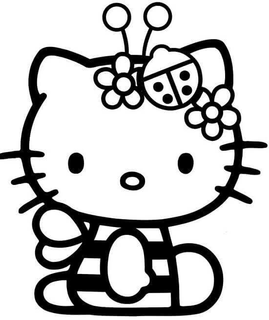 Coloriage Coccinelle Hello Kitty - Coccinelle à imprimer