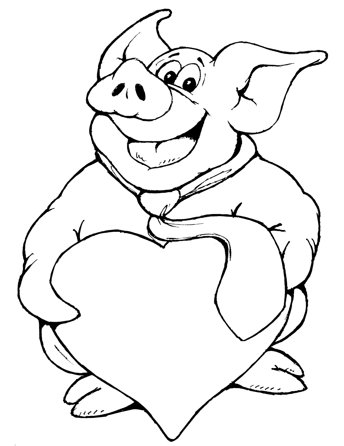 Coloriage Cochon Avec Cœur - Saint-Valentin à imprimer