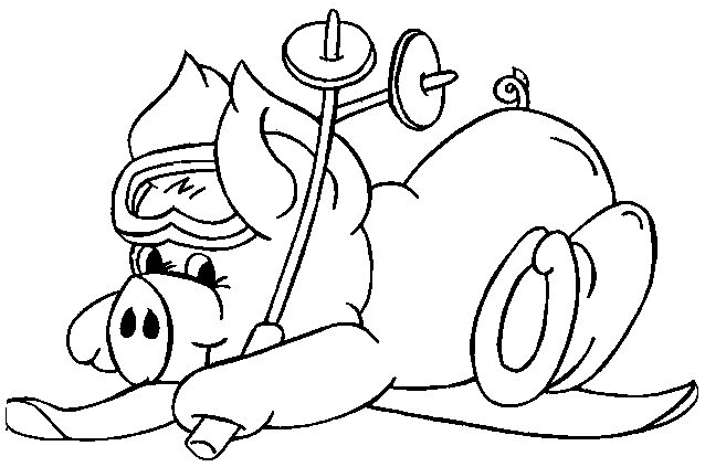 Coloriage Cochon Avec Des Skis - Animaux à imprimer