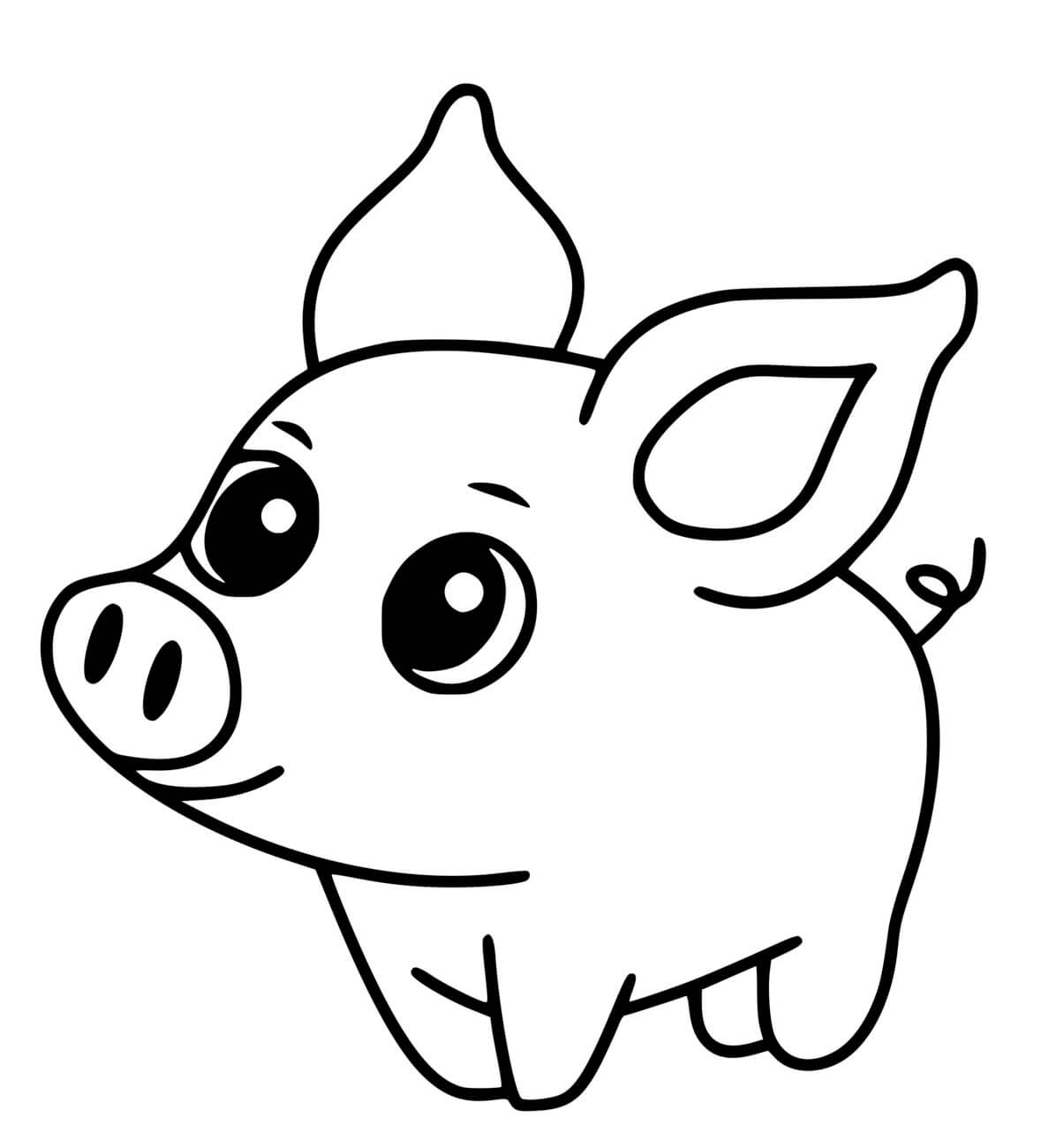 Coloriage Cochon Facile Kawaii - Cochon à imprimer