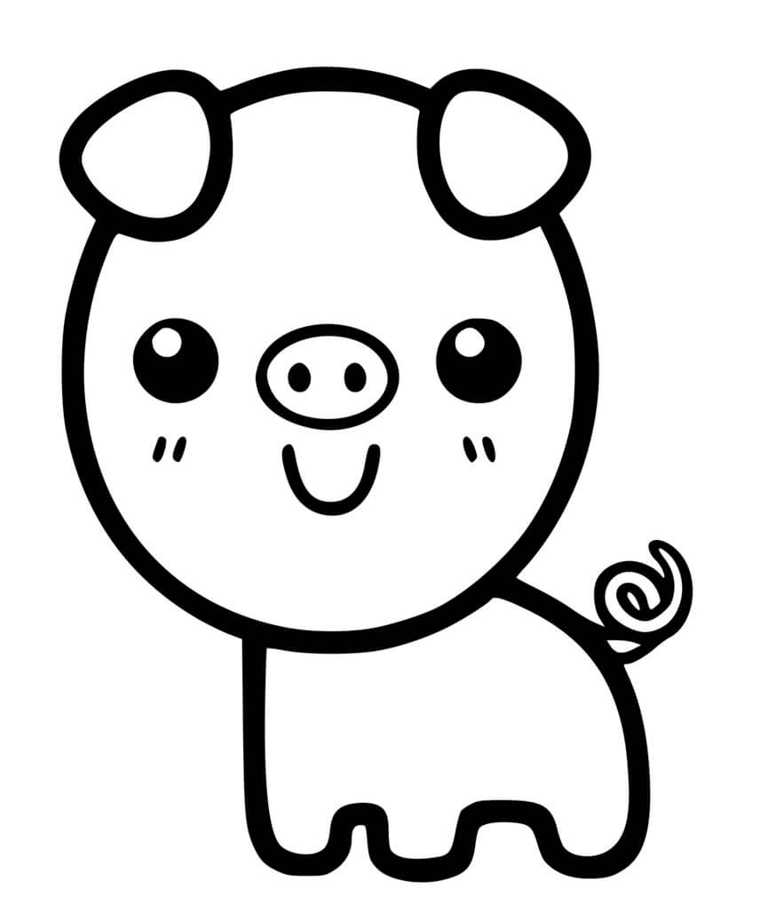 Coloriage Cochon Kawaii Adorable - Cochon à imprimer