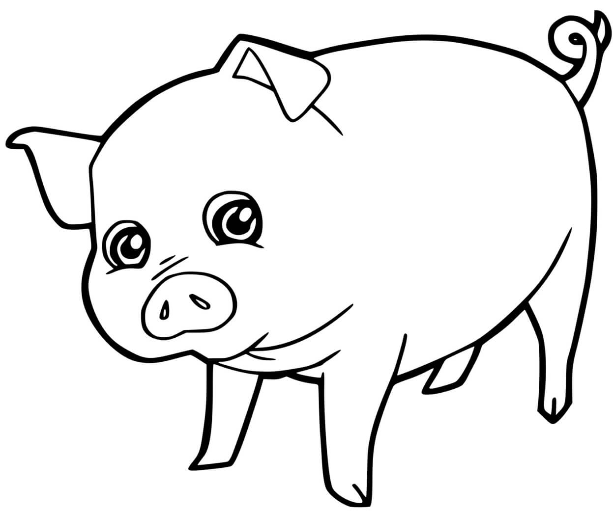 Coloriage Cochon Kawaii Avec De Beaux Yeux - Cochon à imprimer