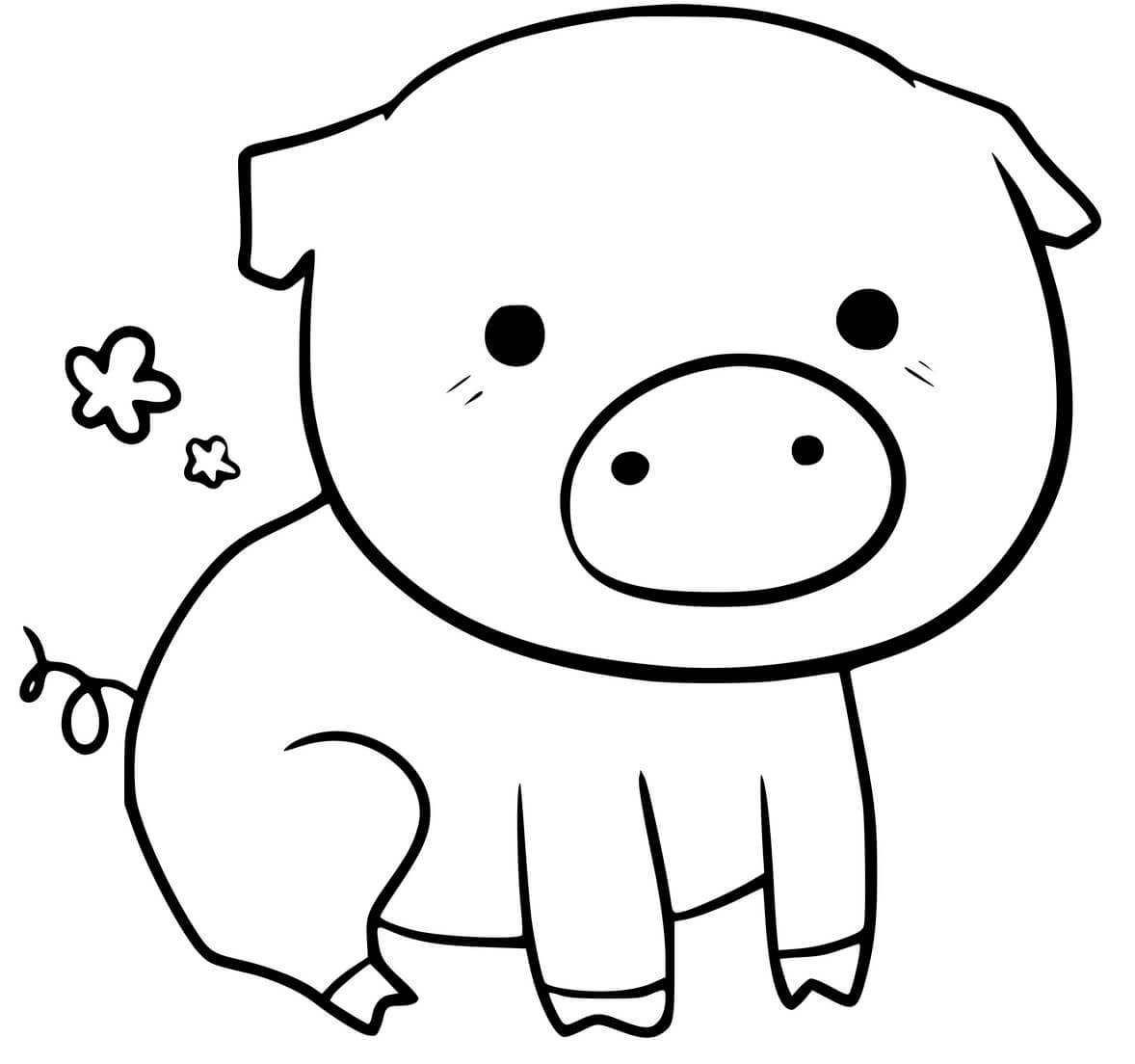 Coloriage Cochon Kawaii Mignon - Cochon à imprimer