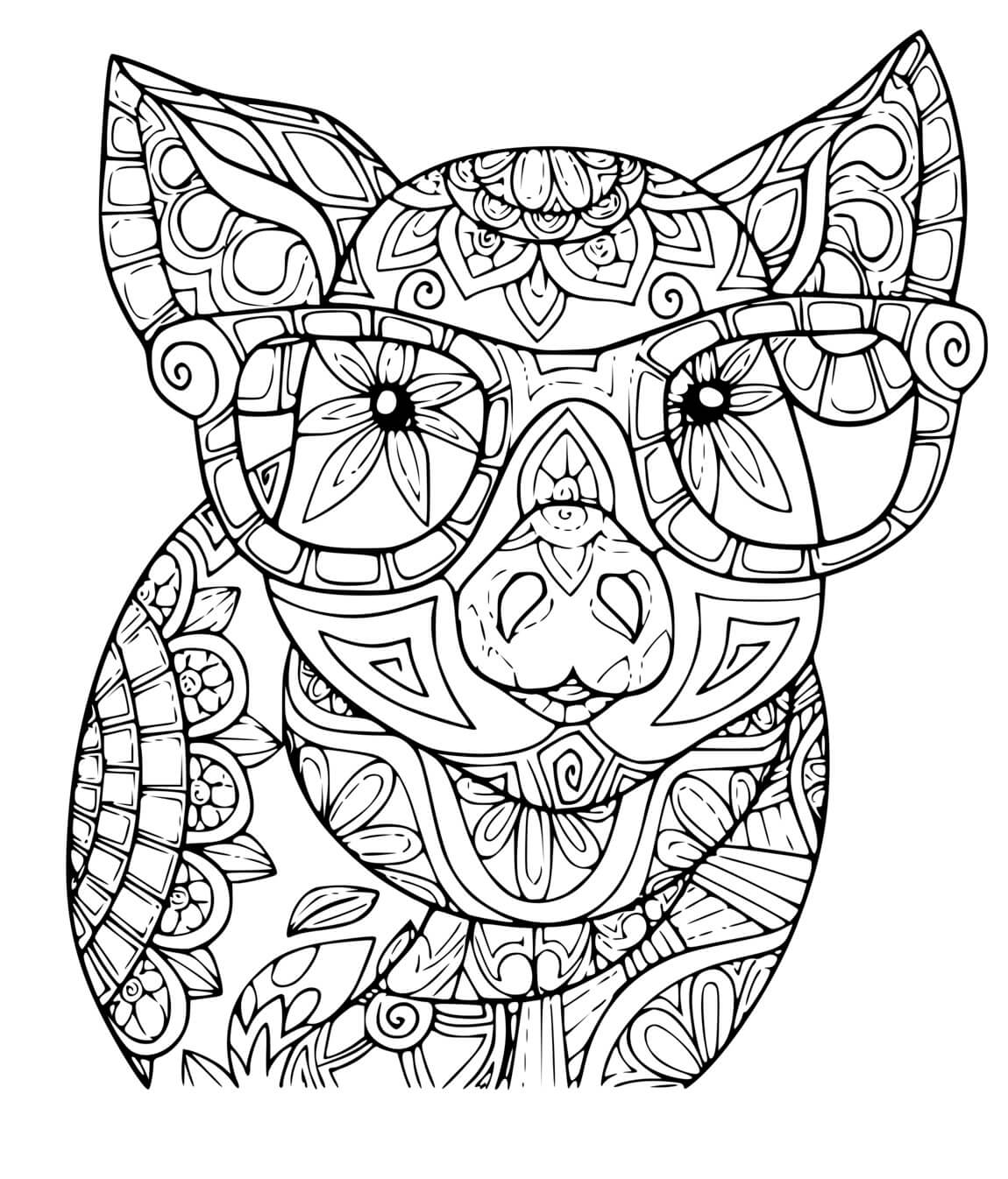 Coloriage Cochon Mandala Avec Lunette - Cochon à imprimer