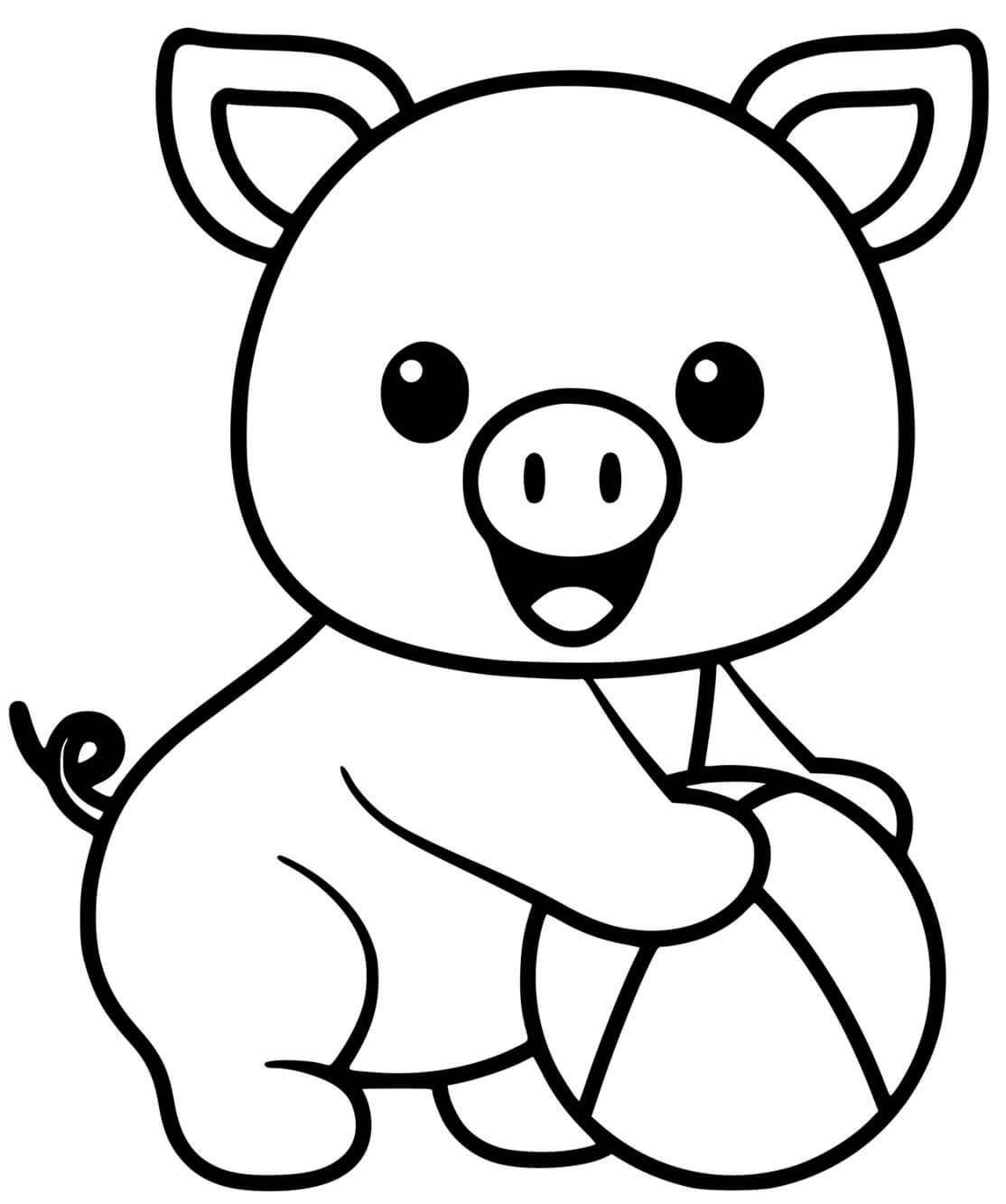 Coloriage Cochon Mignon Tenant Une Balle - Cochon à imprimer