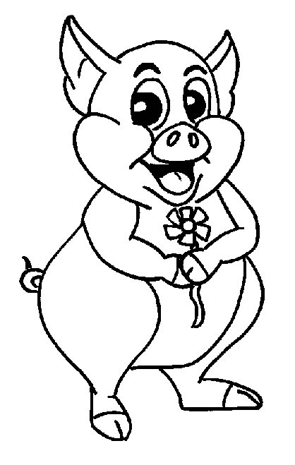 Coloriage Cochon Qui Tient Une Fleur - Animaux à imprimer