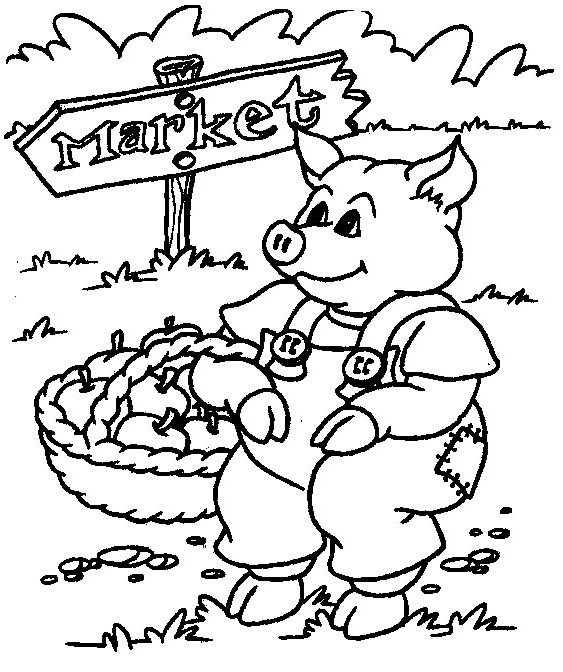 Coloriage Cochon Qui Va Au Marche - Animaux à imprimer