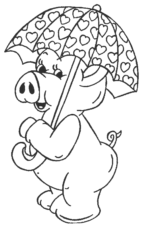 Coloriage Cochon Sous Un Parapluie - Animaux à imprimer