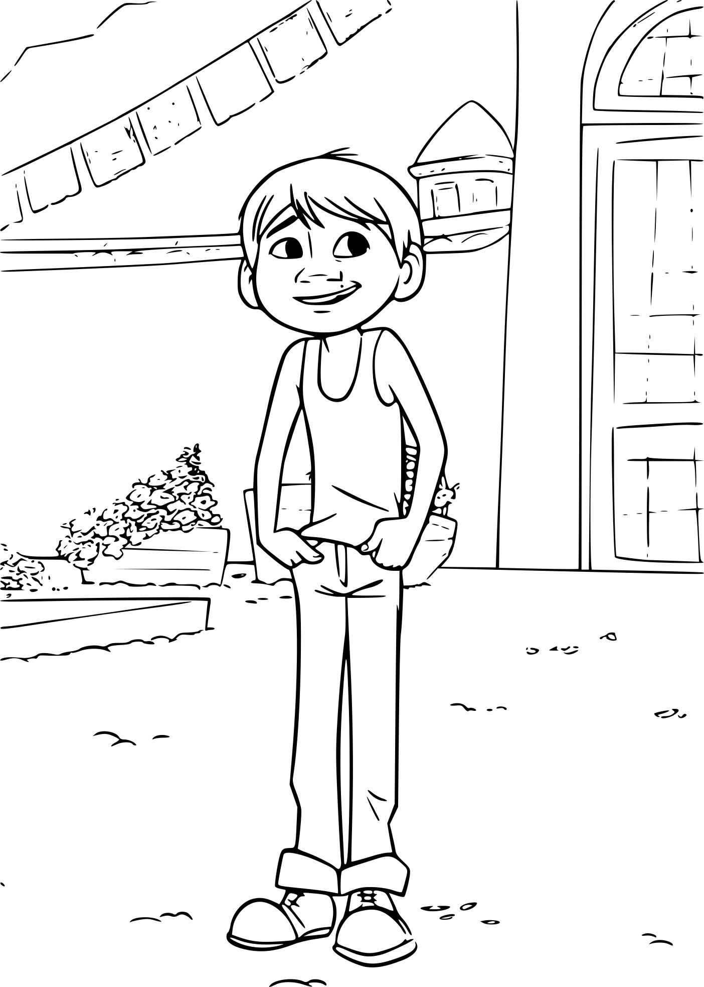 Coloriage Coco Miguel Dans La Cours - Coco Disney à imprimer
