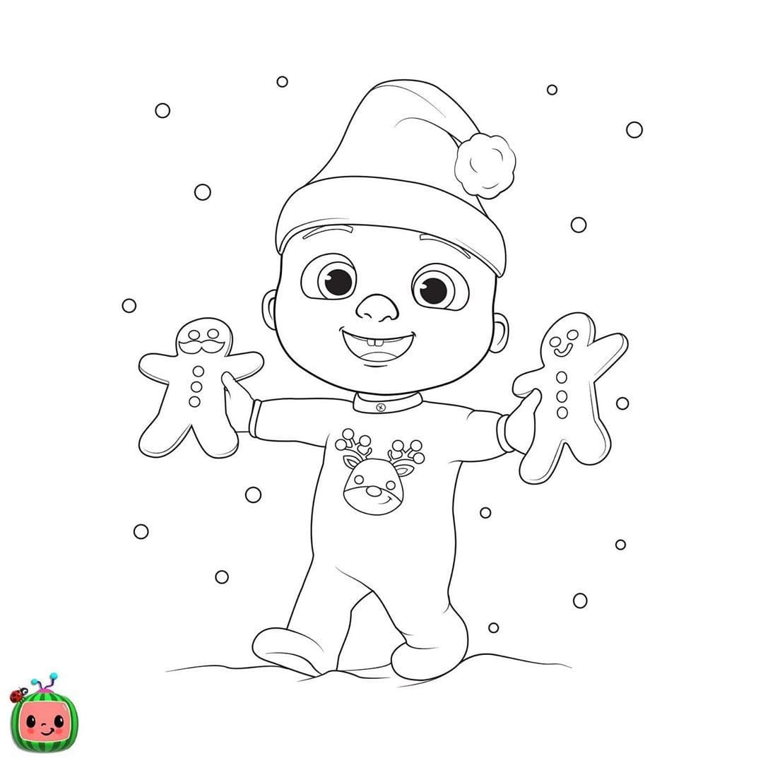 Coloriage Cocomelon Noël Avec Biscuits - Cocomelon à imprimer