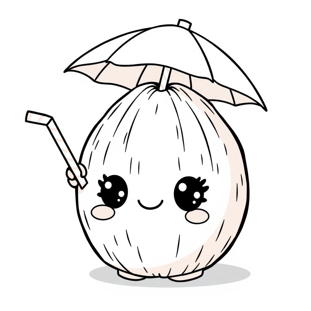 Coloriage Coconut 1 Fruit Kawaii - Kawaii fruits à imprimer