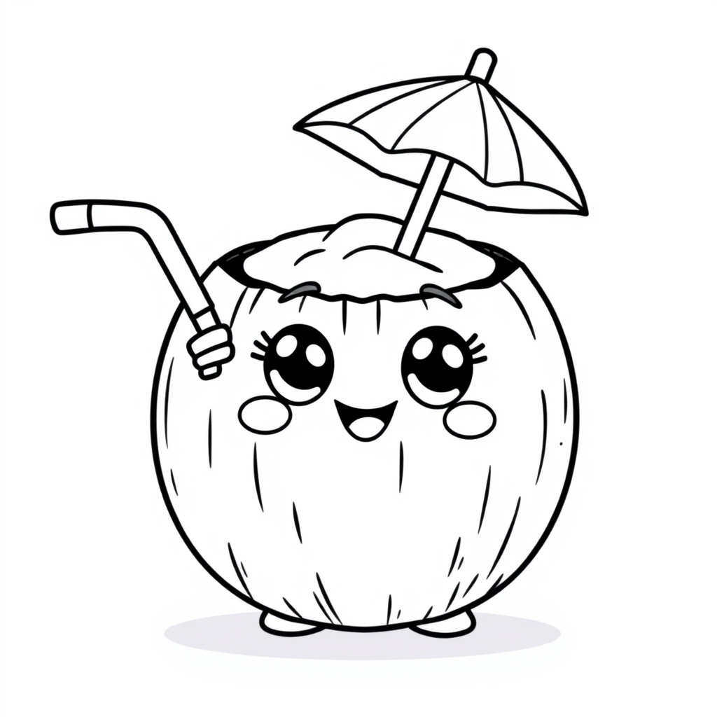 Coloriage Coconut 2 Fruit Kawaii - Kawaii fruits à imprimer