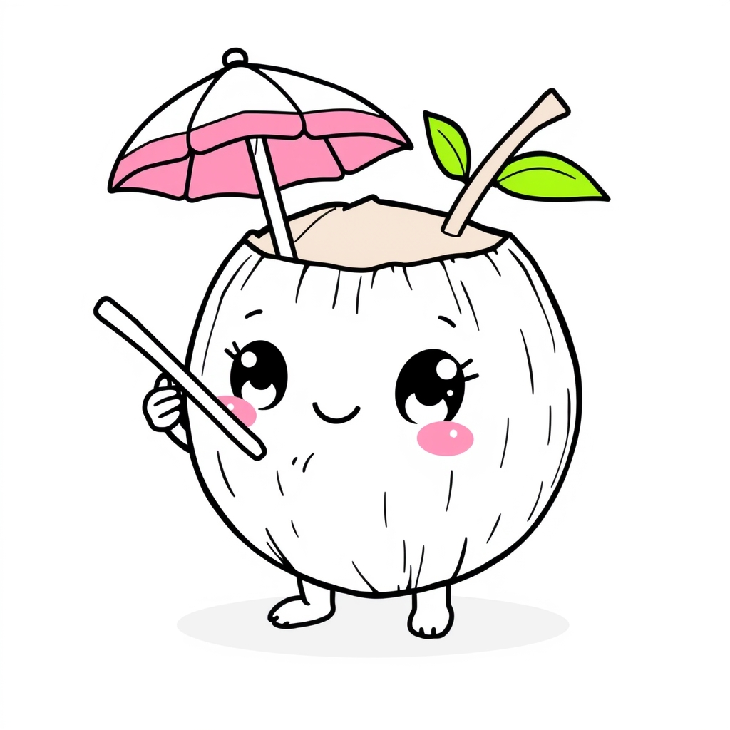 Coloriage Coconut 3 Fruit Kawaii - Kawaii fruits à imprimer