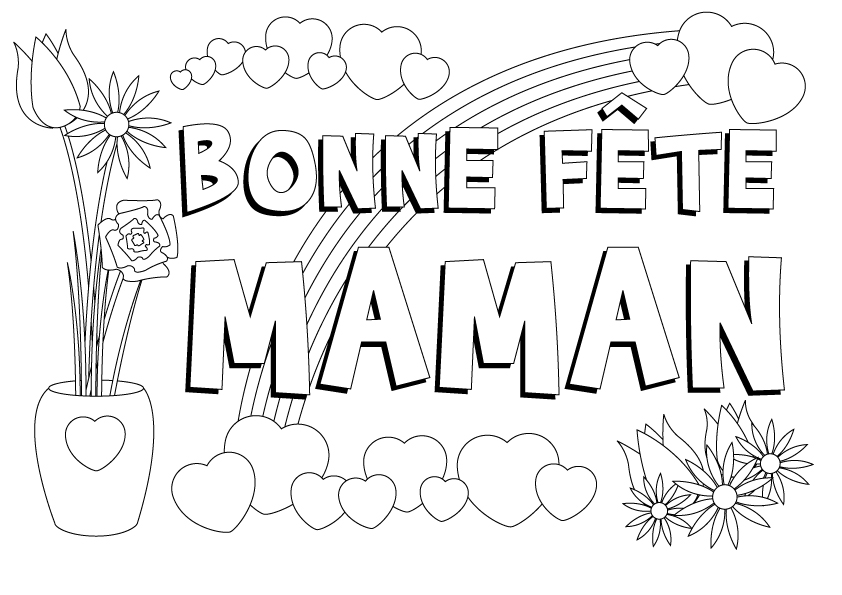 Coloriage Cœur Bonne Fête Maman - Saint-Valentin à imprimer
