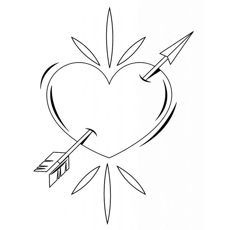 Coloriage Cœur D'Amour Transperce Par Une Flèche - Saint-Valentin à imprimer