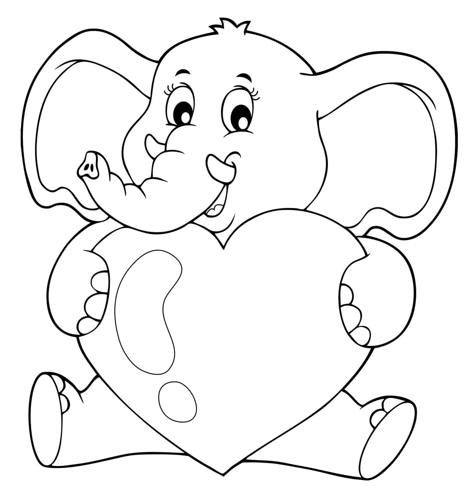 Coloriage Cœur Éléphant Un Grand Amoureux - Saint-Valentin à imprimer