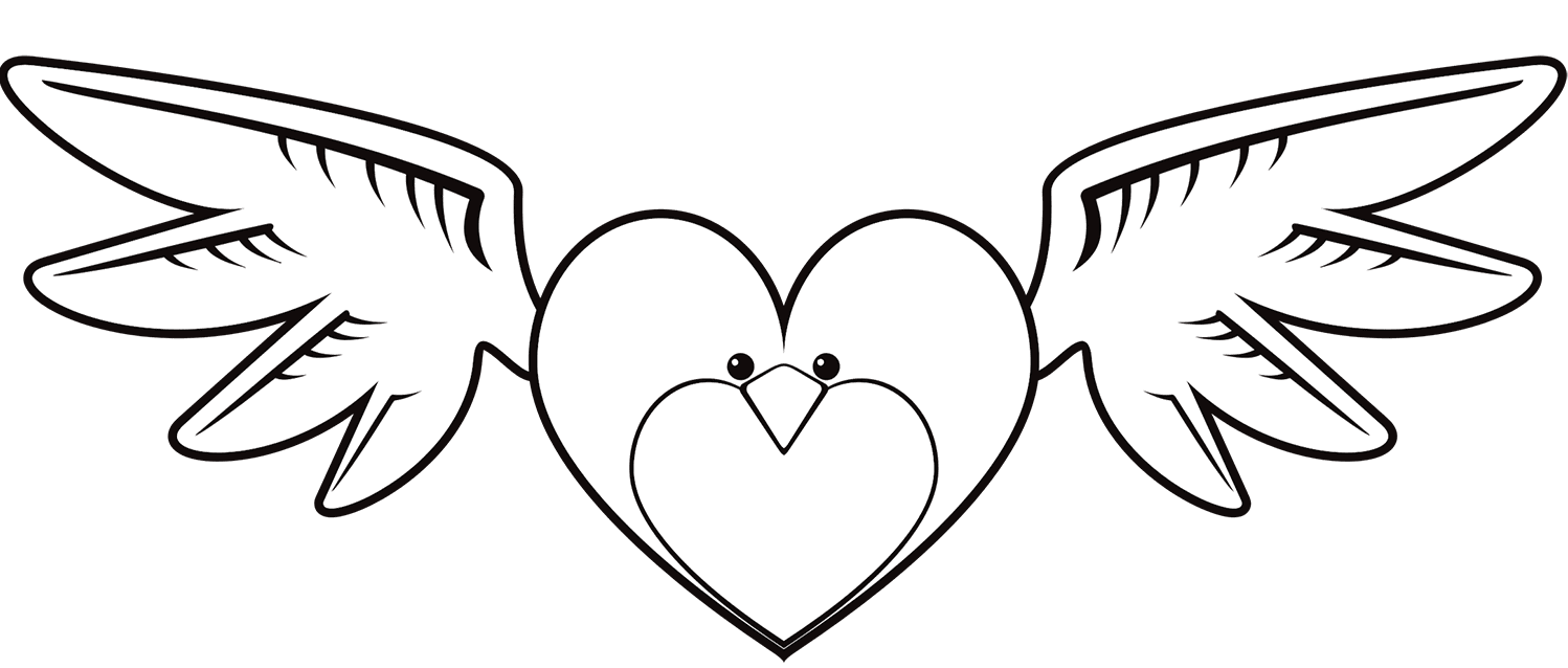 Coloriage Cœur En Forme De Oiseau - Saint-Valentin à imprimer