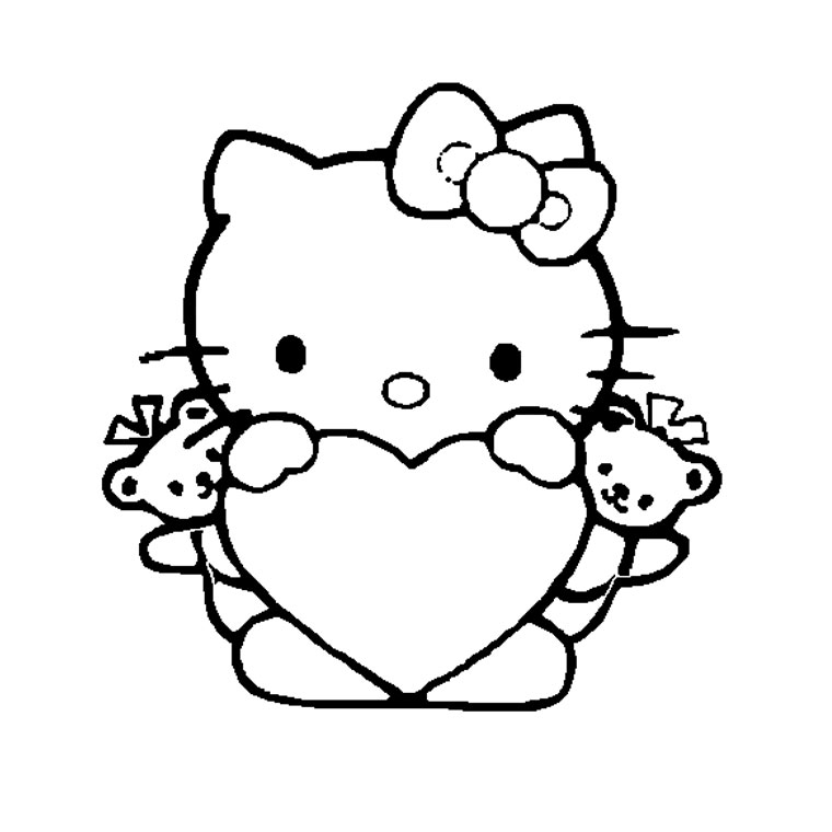 Coloriage Cœur Hello Kitty - Saint-Valentin à imprimer