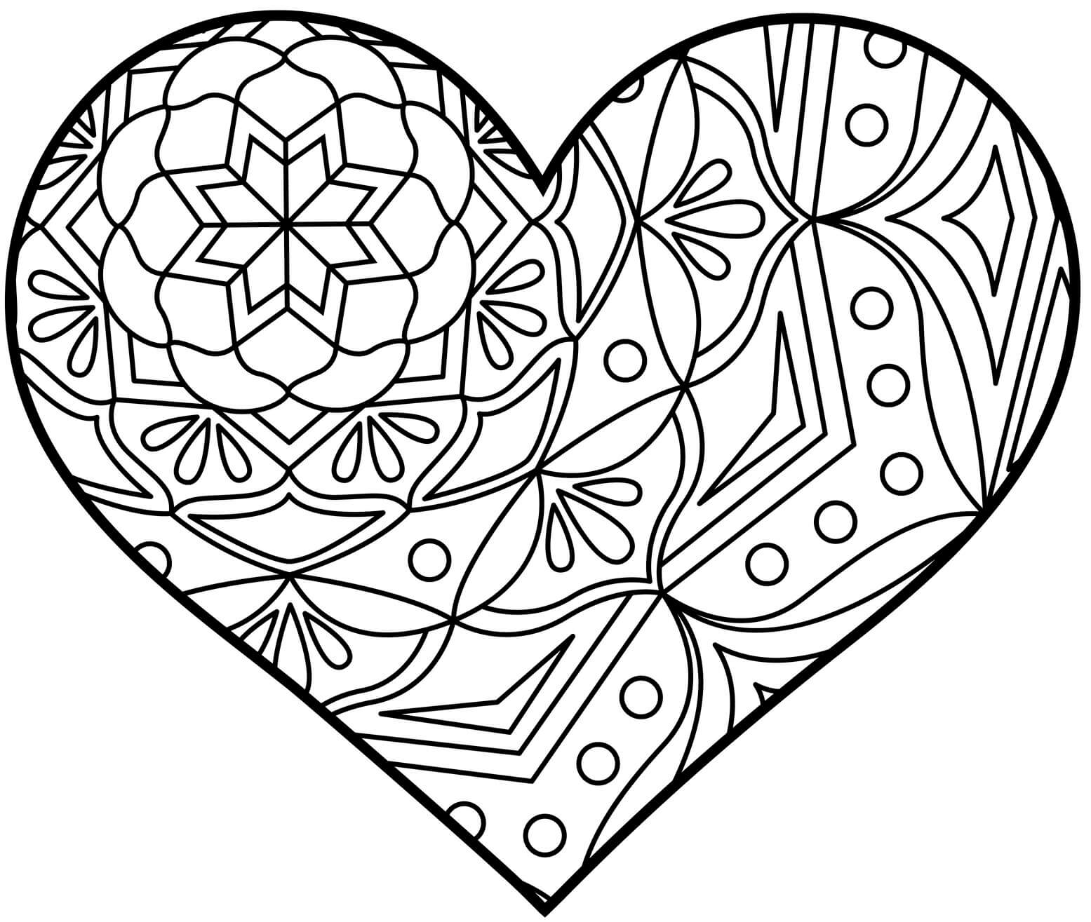 Coloriage Cœur Mandala Maternelle 14 Février - Saint-Valentin à imprimer