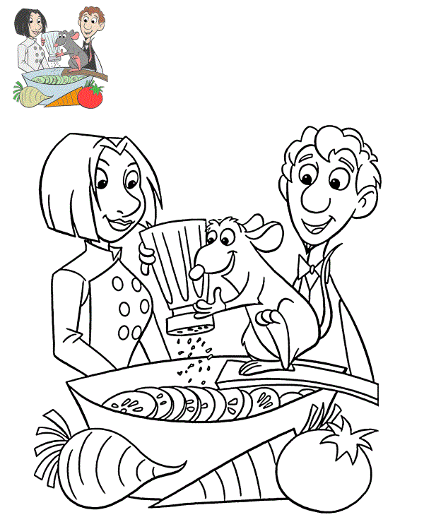 Coloriage Colette Tatou Remy Alfredo Linguini - Ratatouille à imprimer