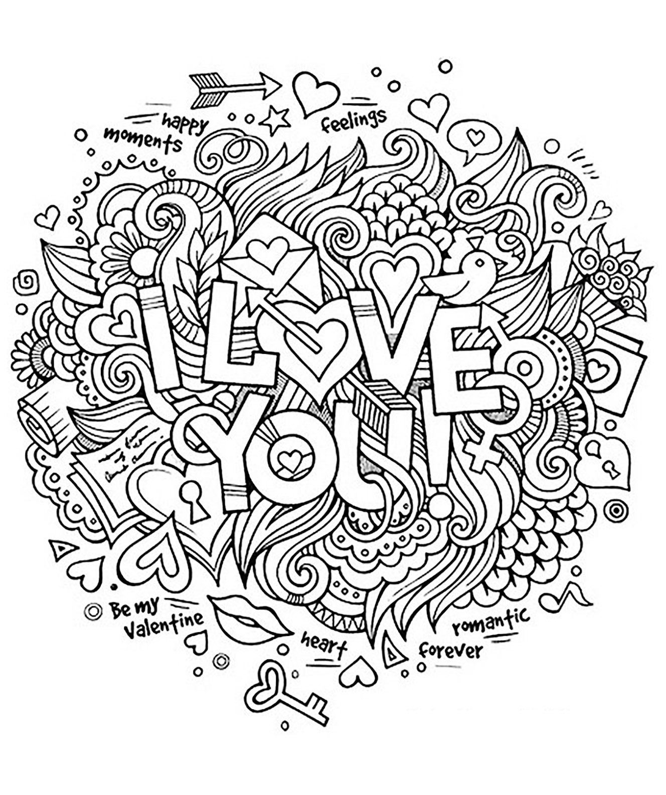 Coloriage Coloriage Adulte Cœur Amour I Love You - Saint-Valentin à imprimer