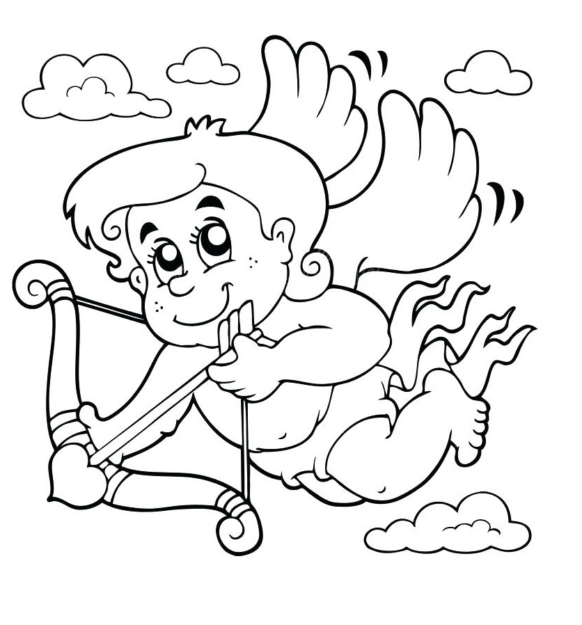 Coloriage Coloriage Cupidon Dans Les Nuages - Saint-Valentin à imprimer