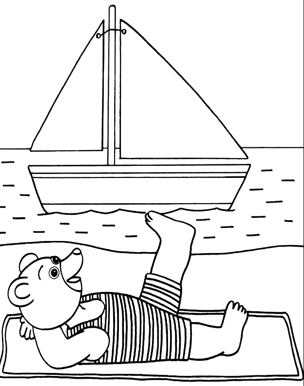Coloriage Coloriage De Nounours A La Mer Avec Un Bateau - Nounours à imprimer