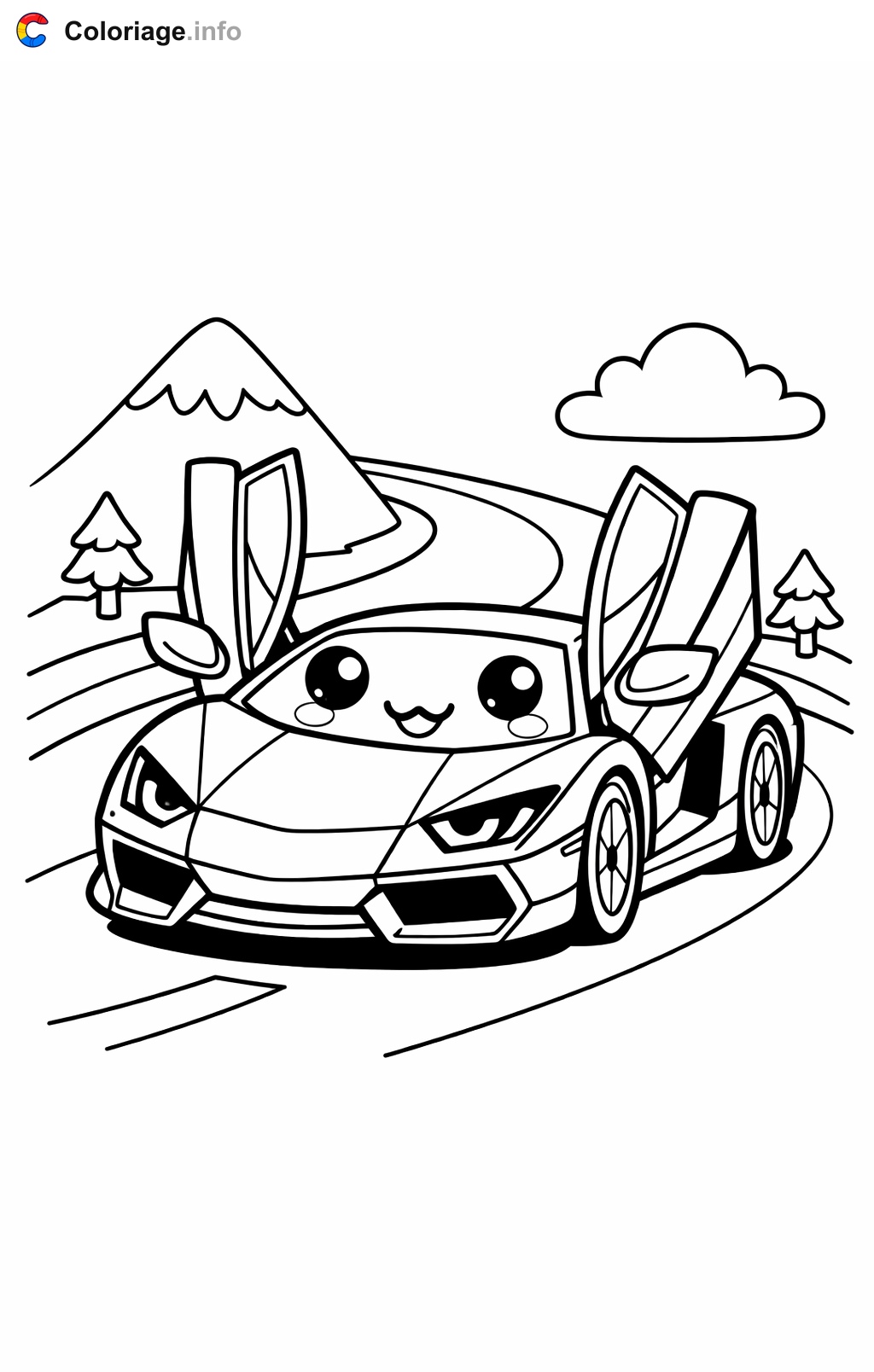 Coloriage Lamborghini sur une route de montagne à imprimer