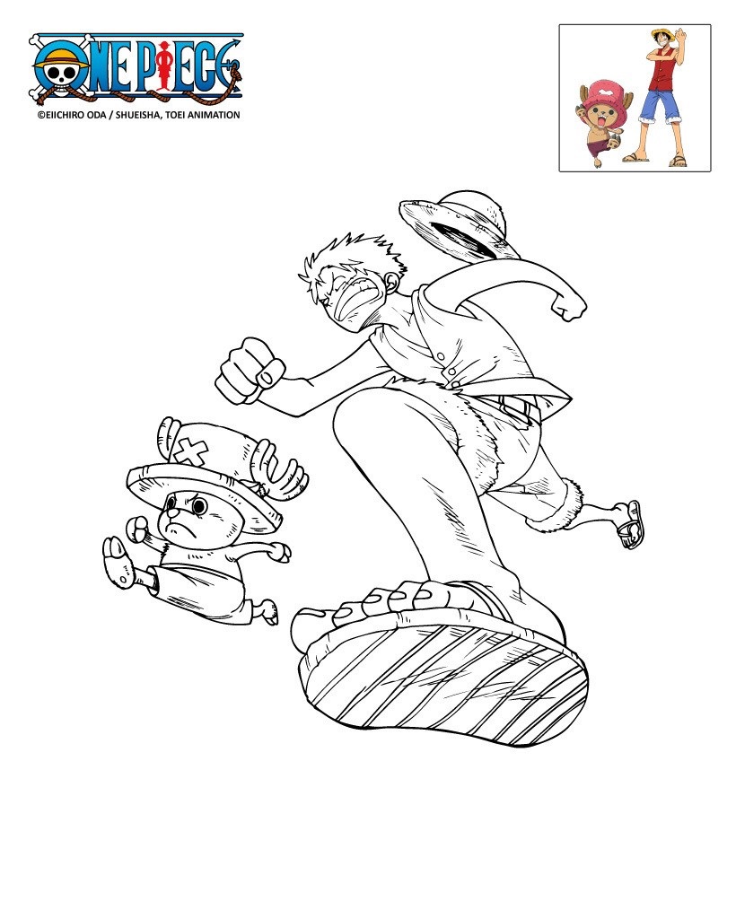 Coloriage Coloriage Onepiece Luffy Et Chopper En Plein Course - One piece à imprimer