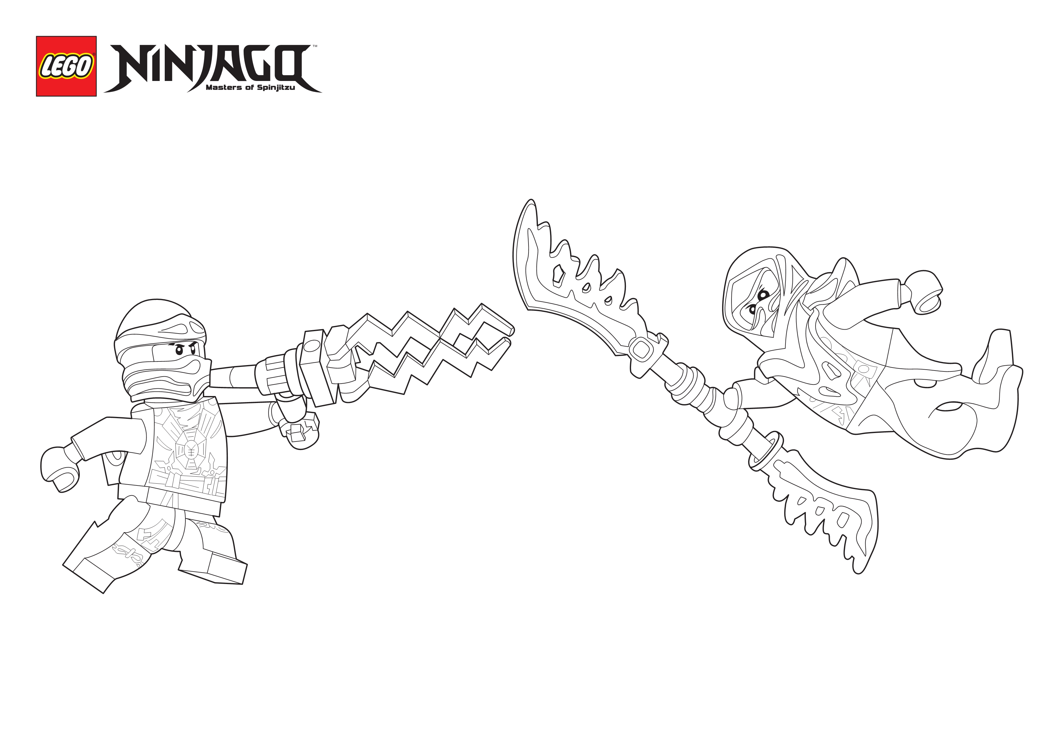 Coloriage Combat Entre Ninjagos - Ninjago à imprimer