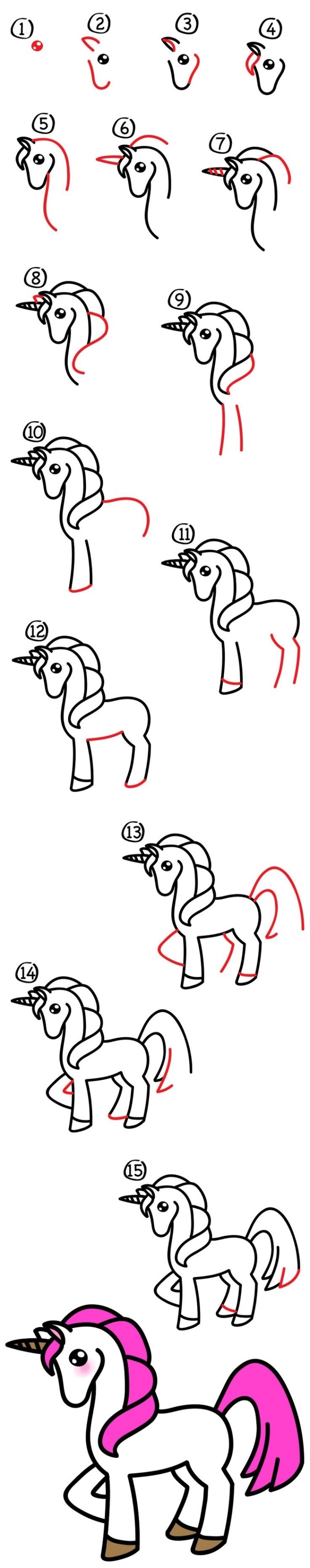 Coloriage Comment Dessiner Une Licorne Kawaii Facilement Tuto Par Étapes - Licorne à imprimer