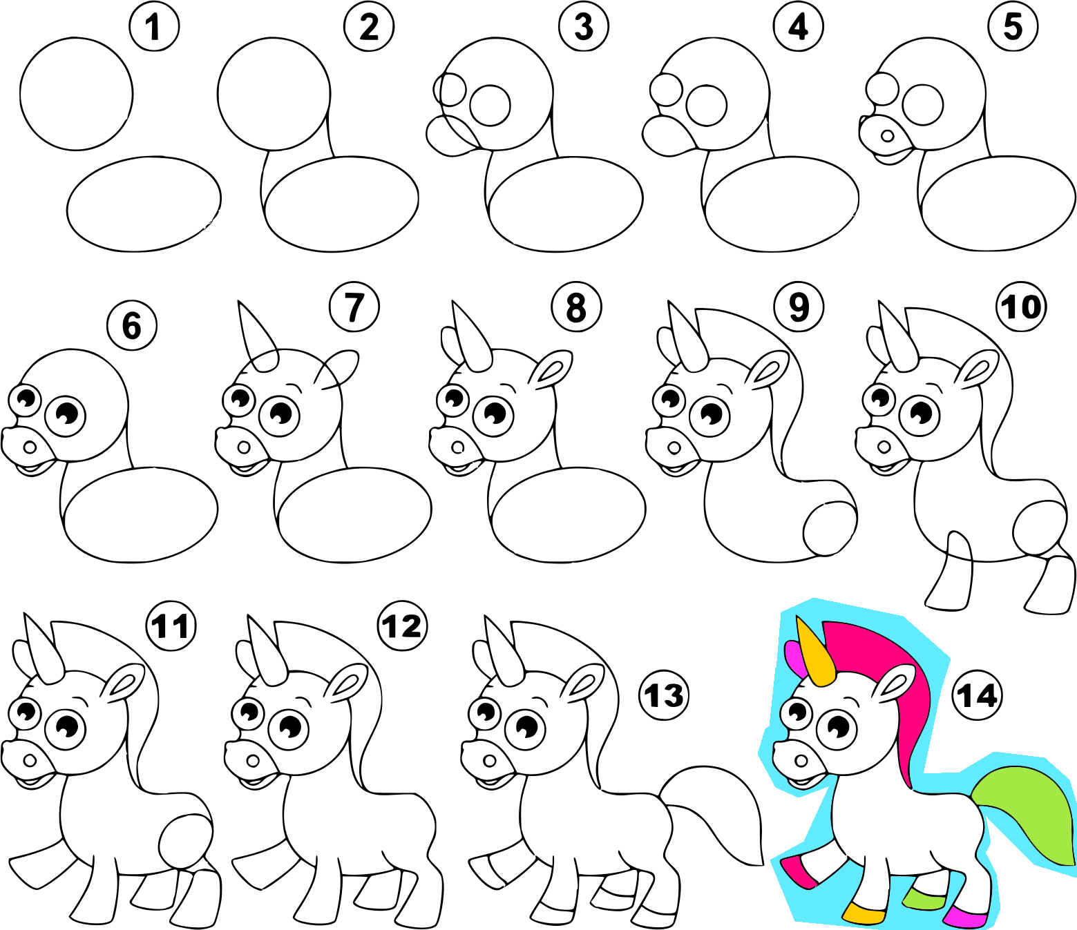 Coloriage Comment Dessiner Une Licorne Tutoriel Facile Étape Par Étape Jpg - Licorne à imprimer