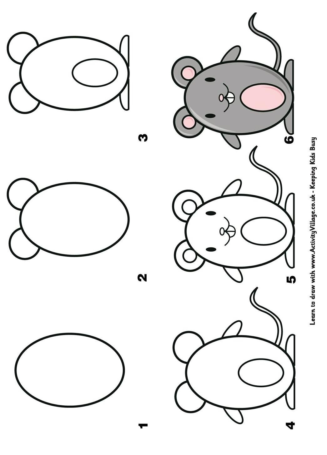 Coloriage Comment Dessiner Une Souris Étape Par Étape - Dessin à imprimer