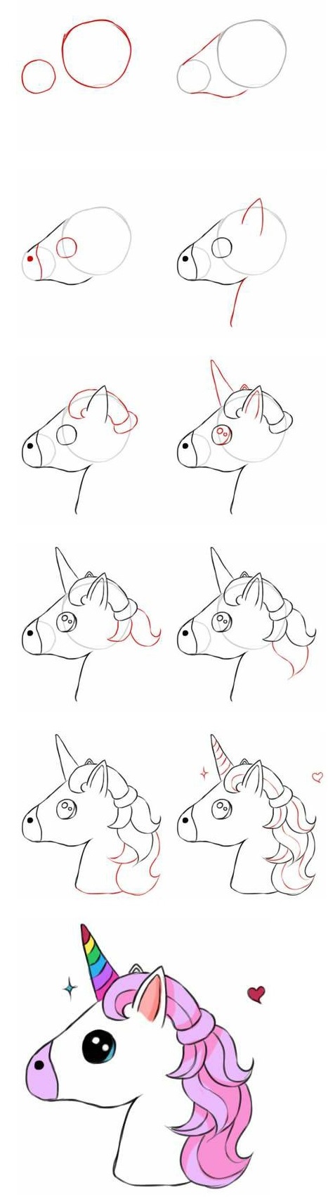 Coloriage Comment Dessiner Une Tête De Licorne Kawaii - Licorne à imprimer